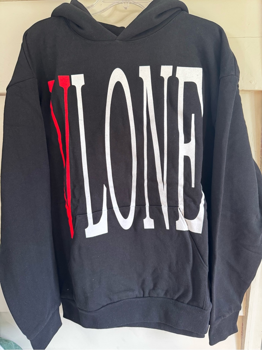 VLONE Black Crewneck Sweater with White Logo and Red Accent
